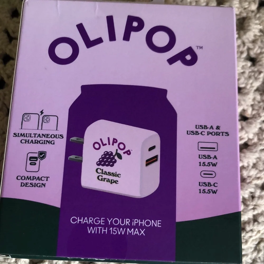 OLIPOP Classic Grape Dual Port Wall Charger - Purple